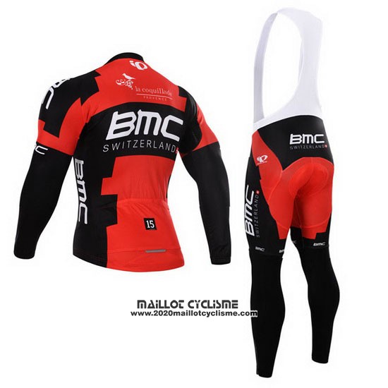 2015 Maillot Ciclismo BMC Noir et Rouge Manches Longues et Cuissard